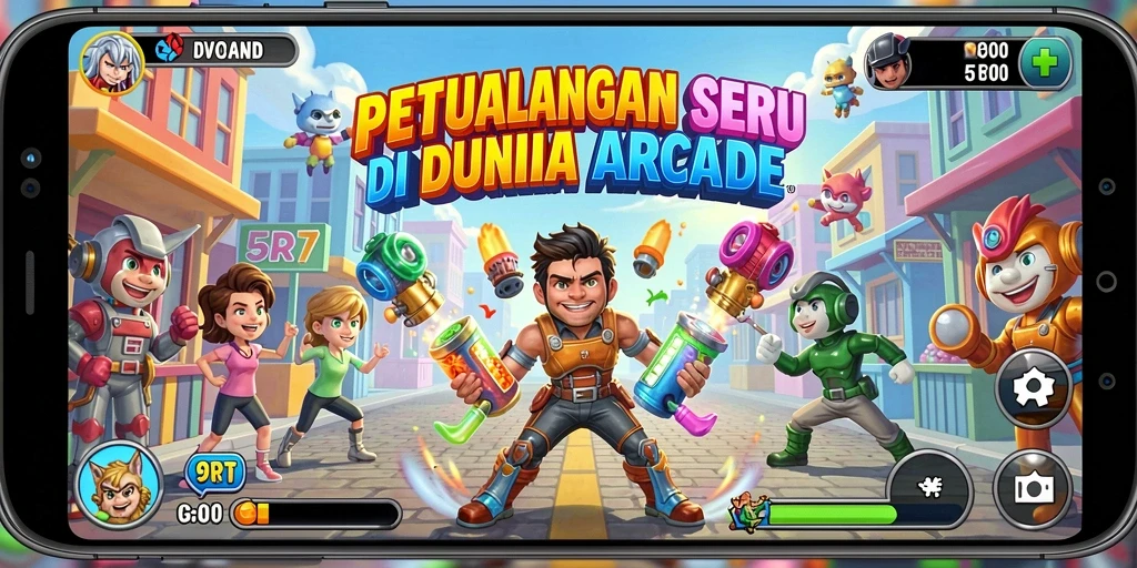 Tangkapan layar 5RT yang menunjukkan momen seru dalam gameplay arcade.