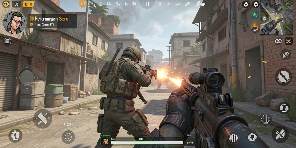 Tangkapan layar utama DEWI11 menampilkan aksi intens dalam pertempuran FPS.