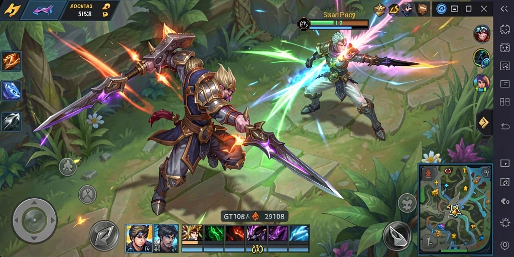 Tampilan gameplay GT108 yang menegangkan dengan strategi MOBA yang mendalam.