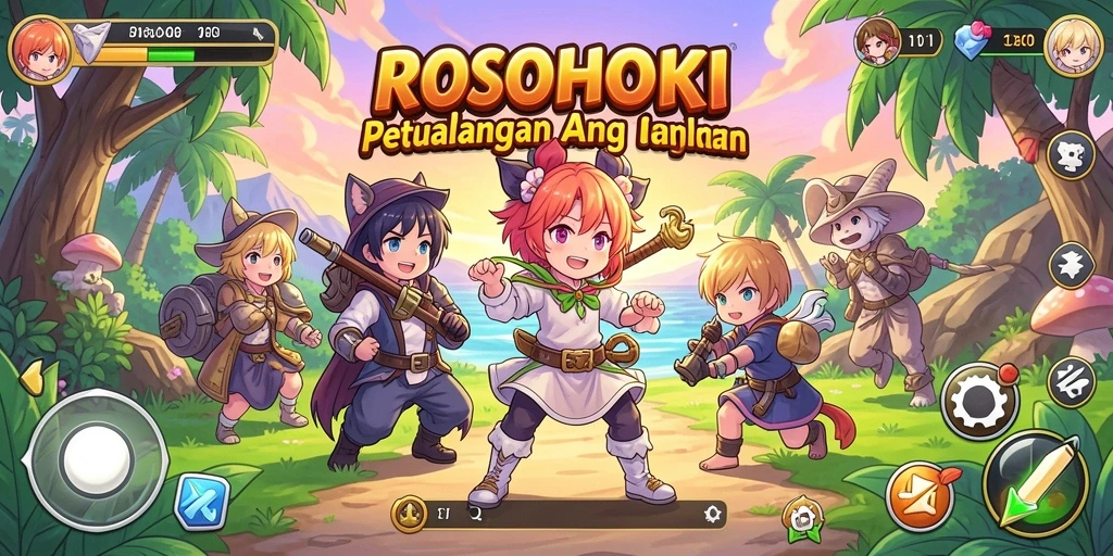 Screenshot gameplay ROSOHOKI menampilkan aksi seru karakter anime.