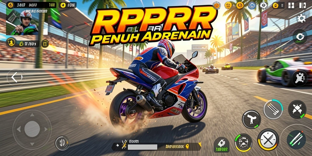 Gameplay seru dari RPRR saat balapan motor di lintasan menantang.